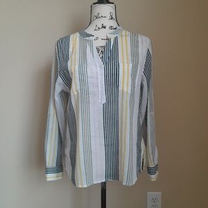 Carve Designs popover top gauzy striped lightweight rolltab sleeve women…